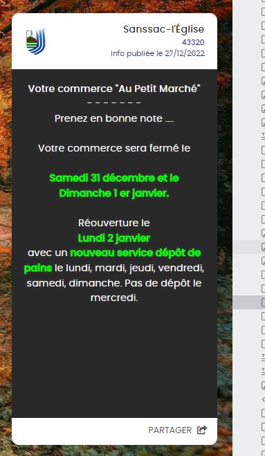 Fermeture Au petit marché