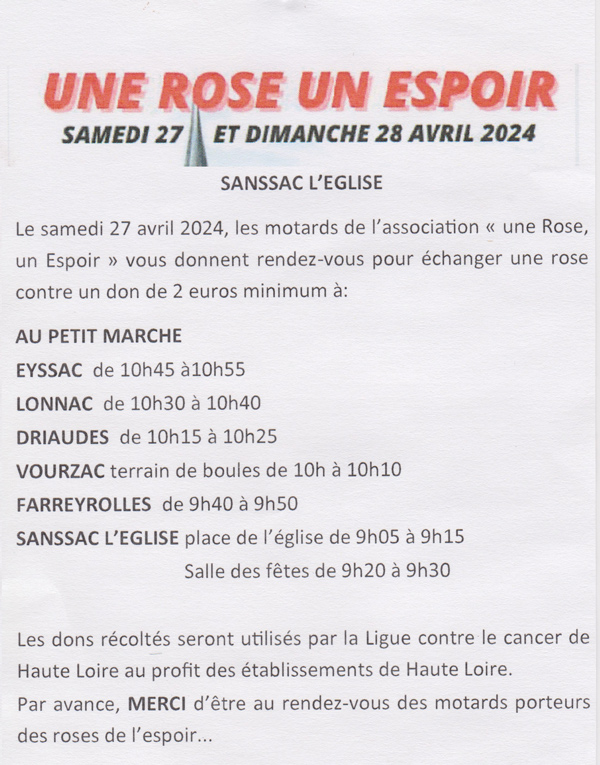 Une rose ﻿🌹﻿, un espoir, SANSSAC 2024.