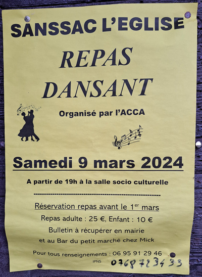 Sam 9 Mars - Repas Dansant.