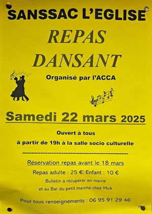 Repas dansant Samedi 22 Mars.